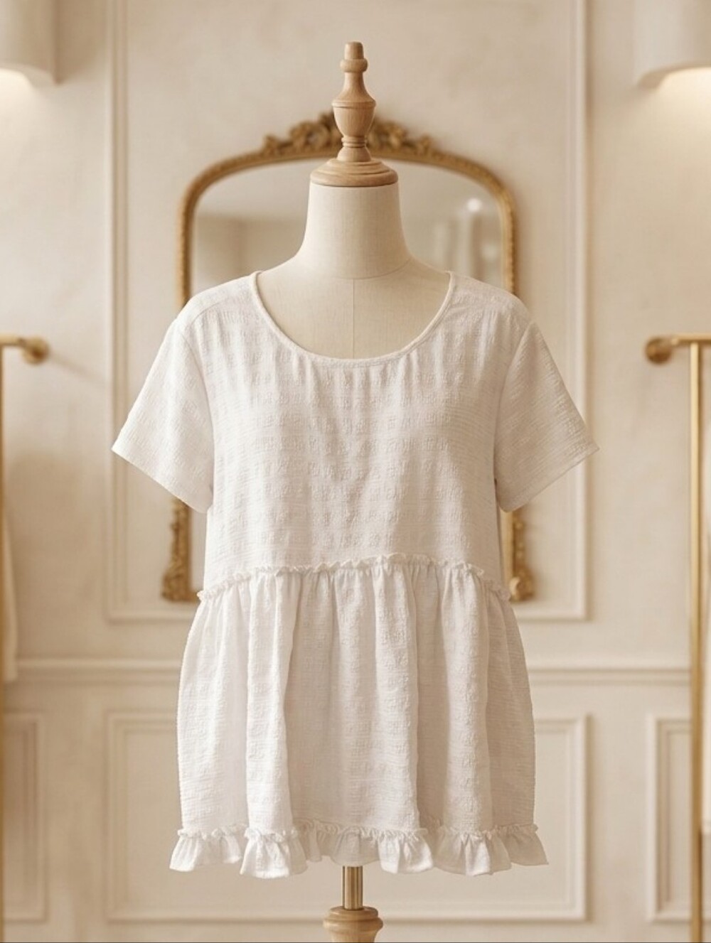 Entro Off-White Textured Babydoll U-Neck Blouse – Sz Medium